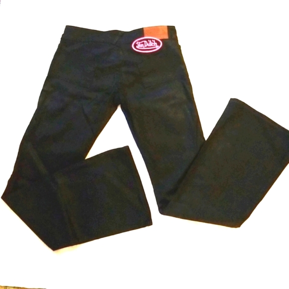 VON DUTCH Y2k Pink Patch Black Denim Pocket Flare Low Rise Snap Zip Jeans NEW 29 - Picture 3 of 16
